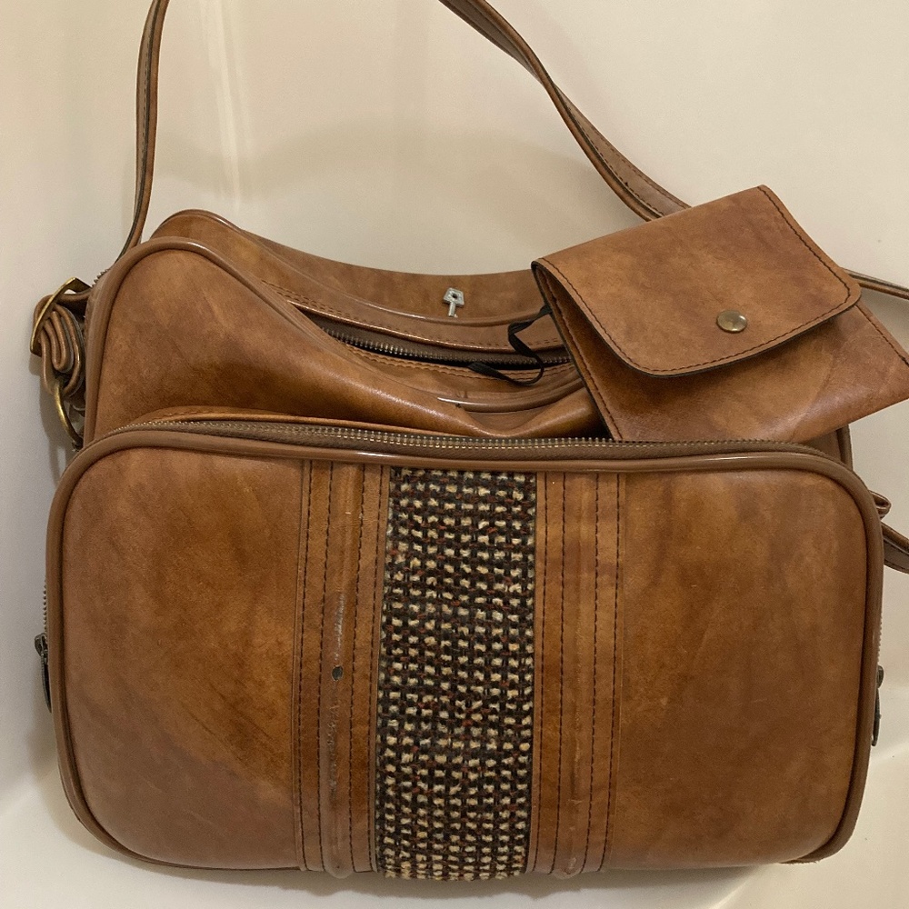 Airway Luggage Shoulder Bag Carry On / Brown Leather / Vtg